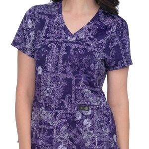 Koi denim patch scrub top